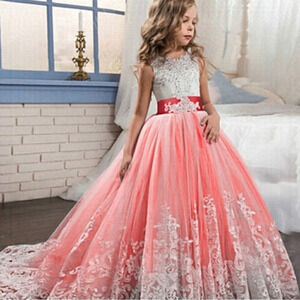 Girls youth formal dress in pink and white with silver beading